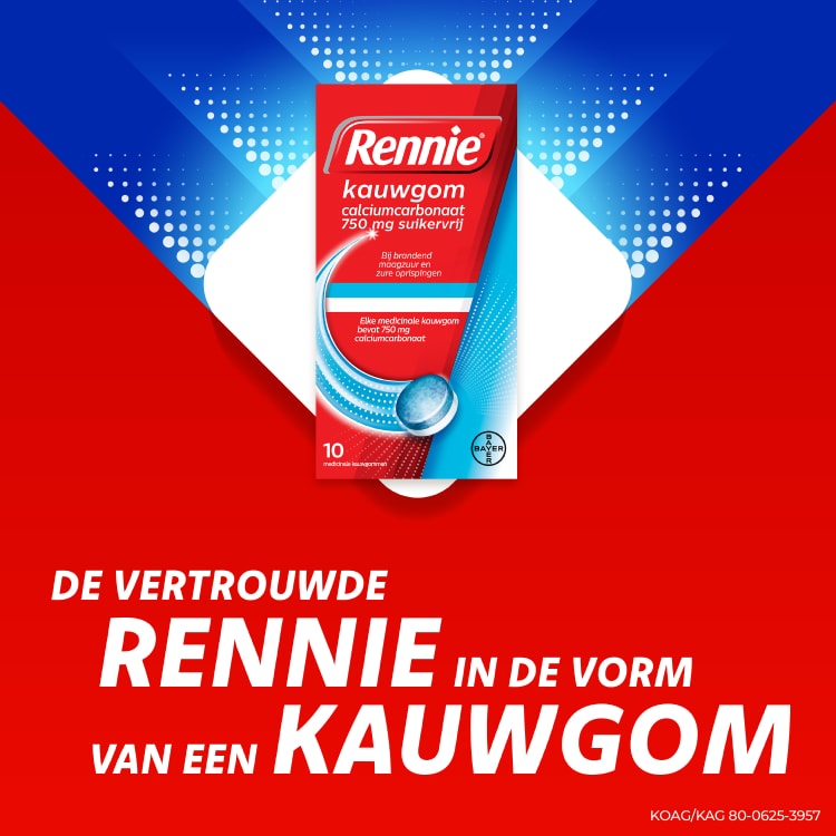 De vertrouwde Rennie in de vorm van een kauwgom